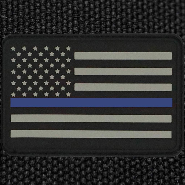 American Flag Patches, PVC Rubber, 2.0 Inch x 3.0 Inch w/ Velcro/Hook Backing Stars on Left Black/Grey Thin Blue Line Bartact
