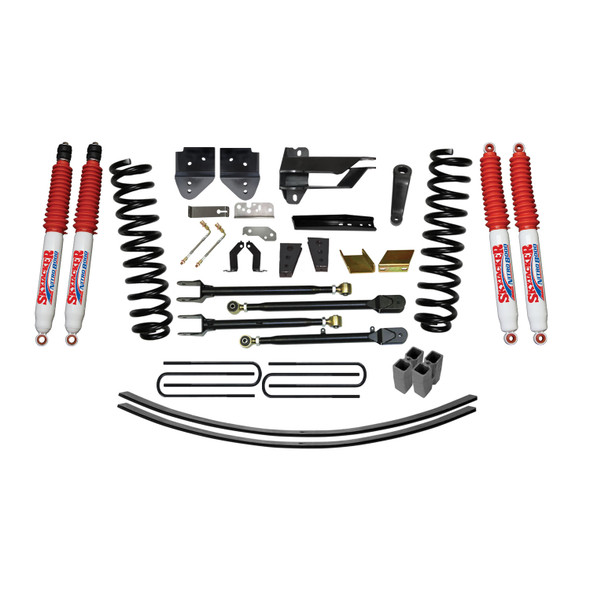 Suspension Lift Kit w/Shock 4 Inch Lift w/Adjustable 4-Links Incl. Front Coil Springs U-Bolts Bump Stop Spacers Upper/Lower Radius Arms Lowering Brackets Nitro 8000 Shocks 17-19 Ford F-250/ F-350 Super Duty Skyjacker