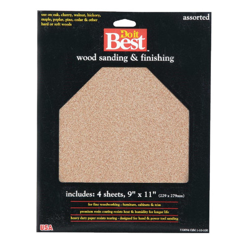 330094GA Bare Wood 9 In. x 11 In. 220/150/100/60 Grit Assorted Grade Sandpaper (5-Pack)