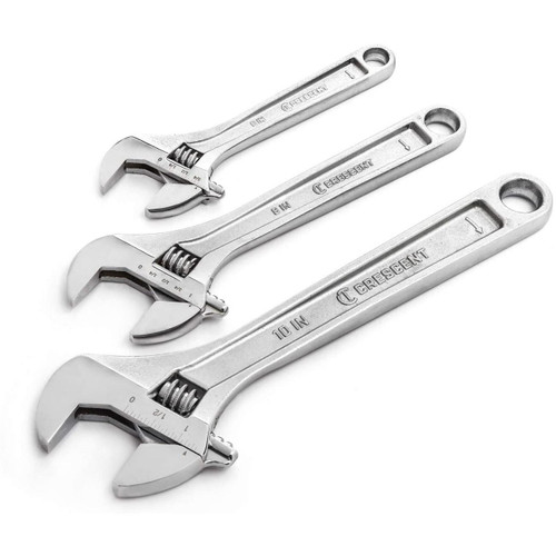 AC3PC - Crescent Adjustable Wrench Set, Size: 3-pieces; 6", 8" and 10", Material: Chrome Finish,  Replaces AC3