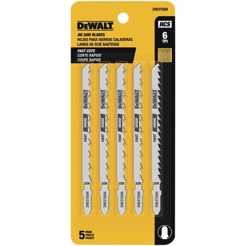 DW3750H2 - DeWalt Jig Saw Blades, 4" 6TPI Fast Wood Cutting Jig Saw Blade HCS T-Shank (2 Pack)