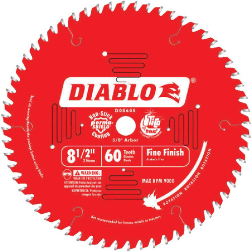 D0860S - Diablo 8-1/2 In. 60-Tooth Fine Finish Circular Saw Blade
