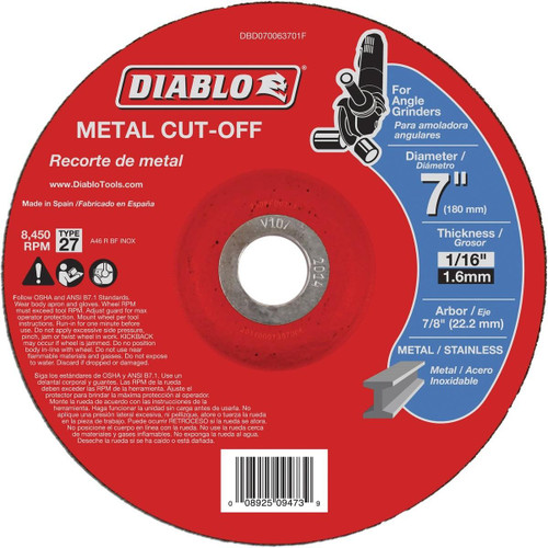 DBD070063701F - Diablo Type 27 7 In. x 1/16 In. x 7/8 In. Metal Cut-Off Wheel