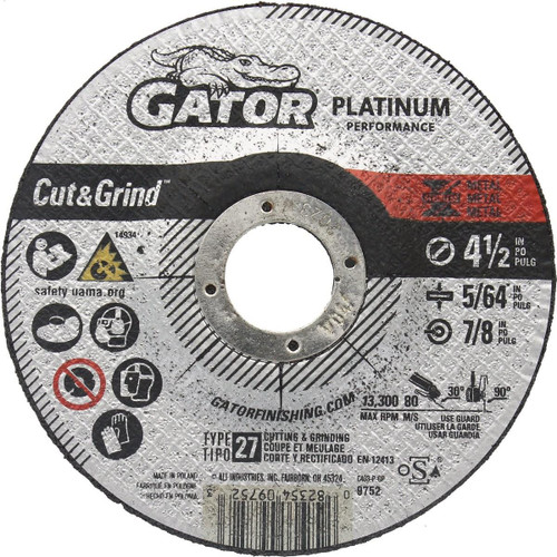 9752 - Gator Blade Type 27 4-1/2 In. x 5/64 In. x 7/8 In. Metal/Stainless Cut-Off Wheel