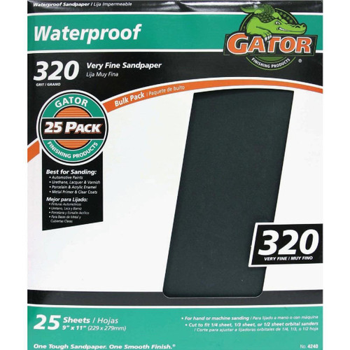 4240 Gator Waterproof 9 In. x 11 In. 320 Grit Very Fine Sandpaper (25-Pack)