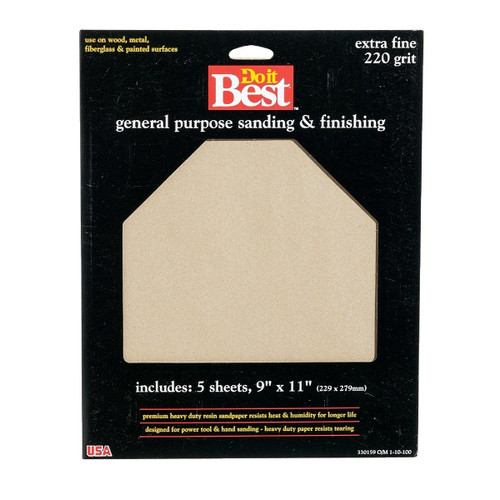 330159GA General Purpose 9 In. x 11 In. 220 Grit Extra Fine Sandpaper (5-Pack)