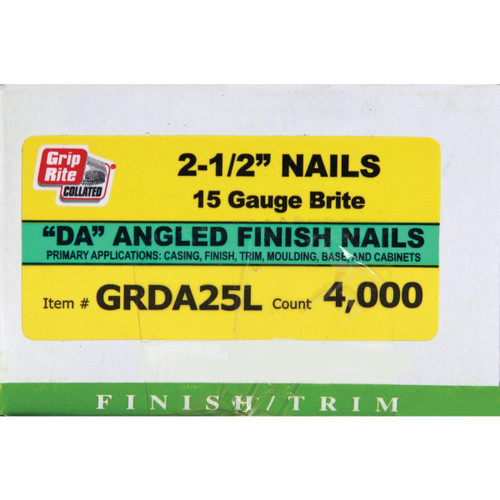 GRDA25L - Grip-Rite 15-Gauge Bright 34 Degree DA-Style Angled Finish Nail, 2-1/2 In. (4000 Ct.)