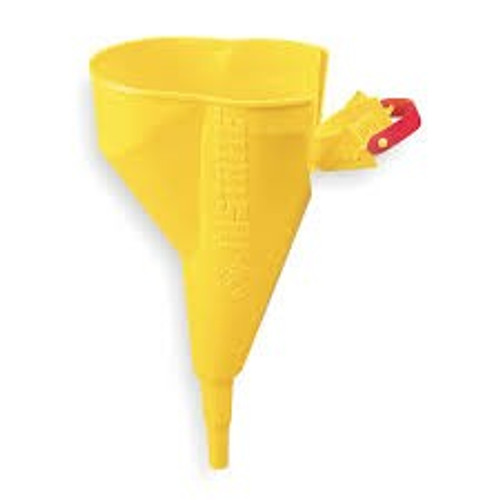 11202Y - Justrite Funnel for steel Type I Safety Cans only,  sizes 1 gallon and above, Yellow polypropylene.