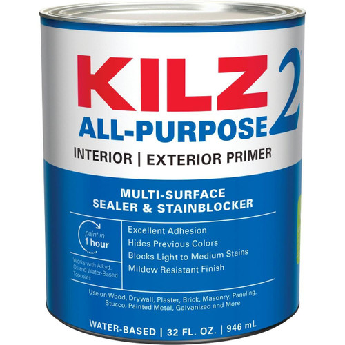 20002 - KILZ 2 Latex Interior/Exterior Sealer Stain Blocking Primer, White, 1 Qt.