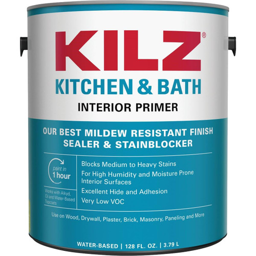L204511 - Kilz Kitchen & Bath Water-Based Low VOC Interior Primer Sealer Stainblocker, White, 1 Gal.