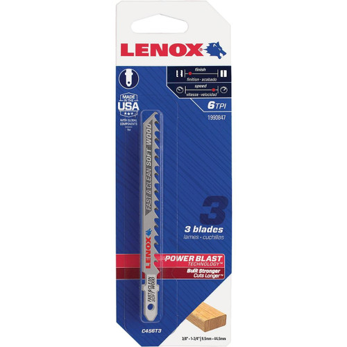 1990847 Lenox T-Shank 4 In. x 6 TPI High Carbon Steel Jig Saw Blade, Fast & Clean Soft Wood (3-Pack)