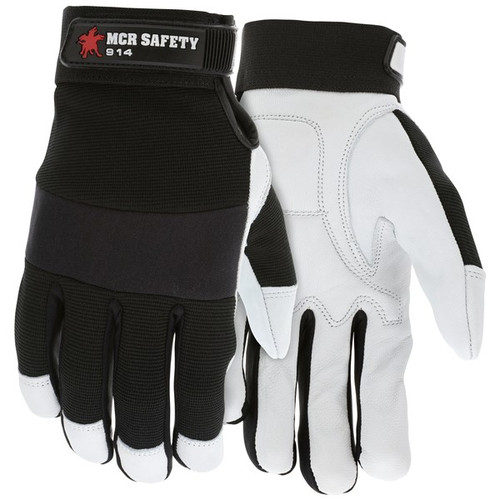 914L - Mechanics Gloves, Large, Leather, White