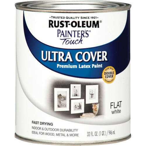 1990502 - Rust-Oleum Painter's Touch 2X Ultra Cover Premium Latex Paint, Flat White, 1 Qt.