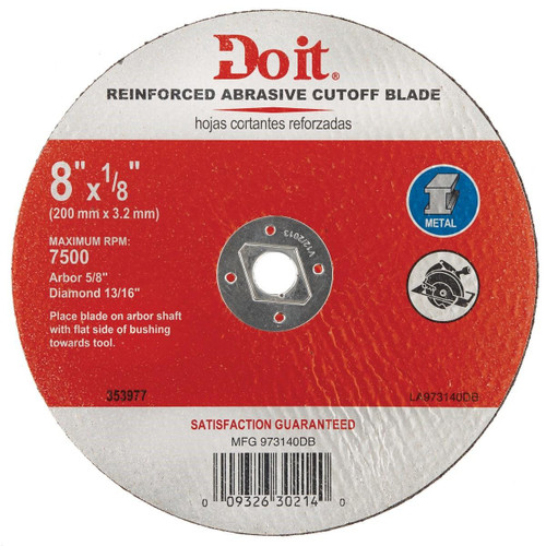 973140DB Type 1 8 In. x 1/8 In. x 5/8 In. Metal Cut-Off Wheel