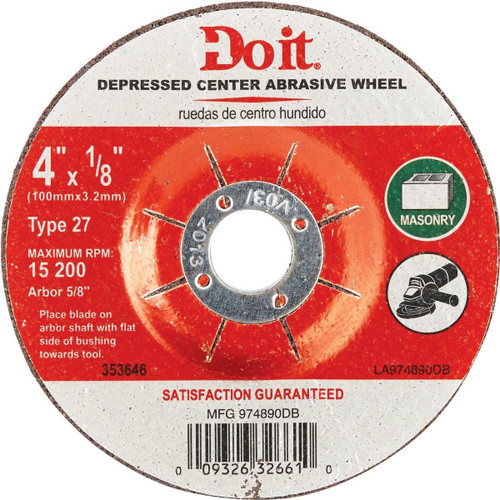 974890DB Type 27 4 In. x 1/8 In. x 5/8 In. Masonry Cut-Off Wheel