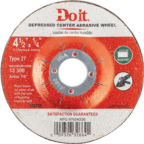 976240DB Type 27 4-1/2 In. x 1/4 In. x 7/8 In. Masonry Cut-Off Wheel