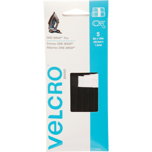91426 - VELCRO Brand One-Wrap 1/2 In. x 8 In. Black Hook & Loop Tie (5 Ct.)