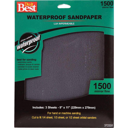 372331 Waterproof 9 In. x 11 In. 1500 Grit Mirror Fine Sandpaper (3-Pack)