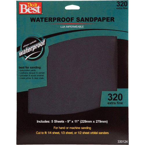 330124GA Waterproof 9 In. x 11 In. 320 Grit Extra Fine Sandpaper (5-Pack)