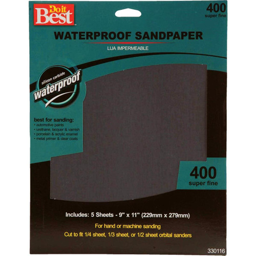 330116GA Waterproof 9 In. x 11 In. 400 Grit Super Fine Sandpaper (5-Pack)