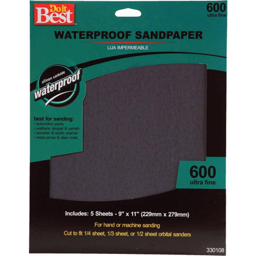 330108GA Waterproof 9 In. x 11 In. 600 Grit Ultra Fine Sandpaper (5-Pack)