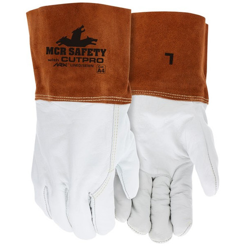 4955HM - Welding Gloves, Medium, Leather, Beige, Aramid