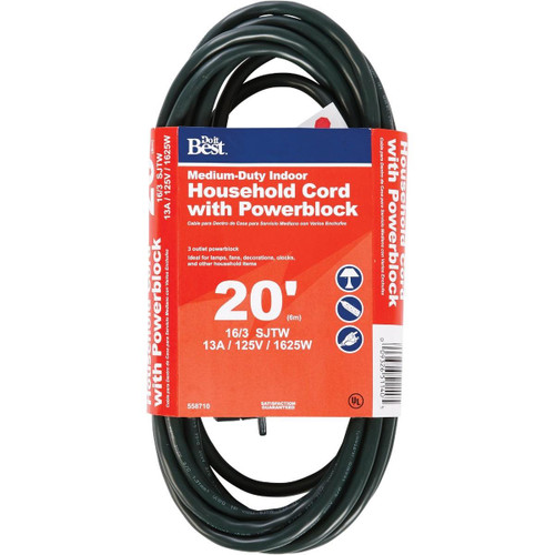 IP-JTW163-20X-GR 20 Ft. 16/3 3-Outlet Green Extension Cord with Powerblock