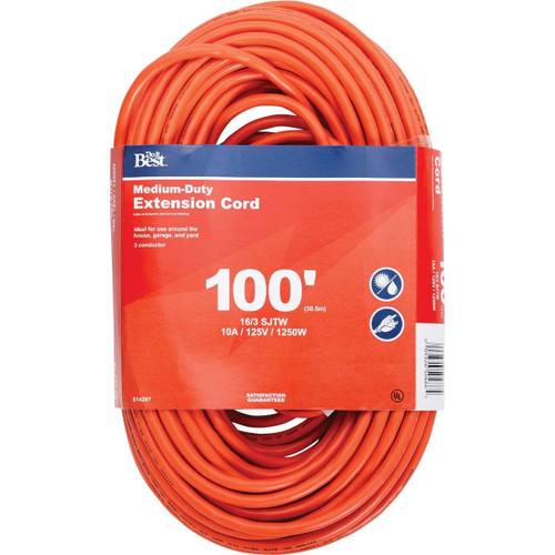 OU-JTW163-100-OR 100 Ft. 16/3 Outdoor Extension Cord