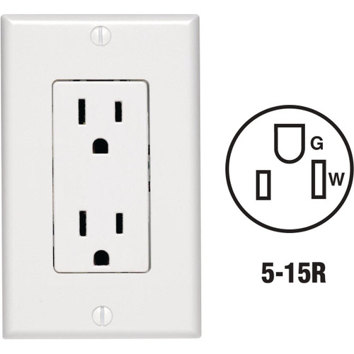 C24-05675-00W - Leviton Decora 15A White Residential Grade 5-15R Duplex Outlet with Wall Plate