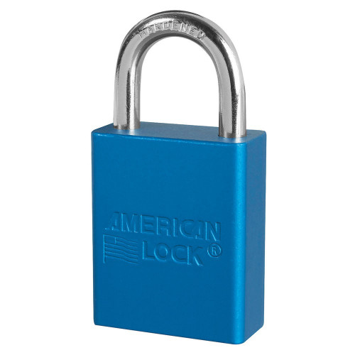 A1105MK-BLU - American Lock Aluminum Safety Padlock, Size: 1-1/2" x 1" Shackle, Keyed Different, Master Keyed 5-pin tumbler rekeyable cylinder, Material: Anodized Aluminum, Color: Blue, Master Key# 428M