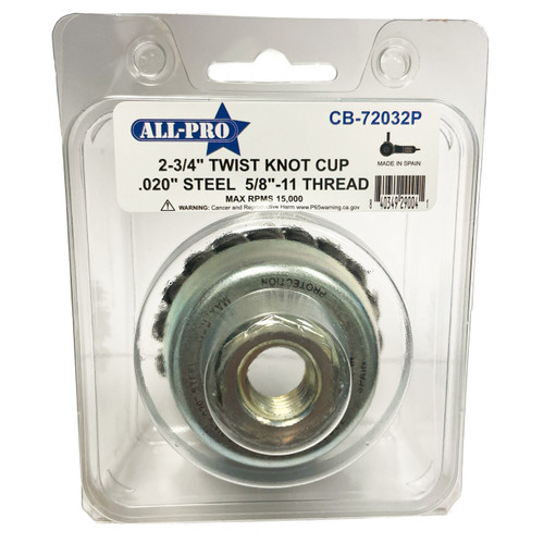 CB-72032P - All-Pro Cup Brush, Twist Knot, 2.75", .020 Steel, Clamshell, 12/CS