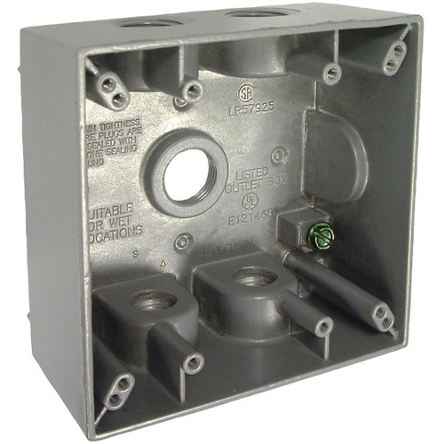 5337-5 - Bell 2-Gang 1/2 In. 5-Outlet Gray Aluminum Weatherproof Outdoor Outlet Box, Carded