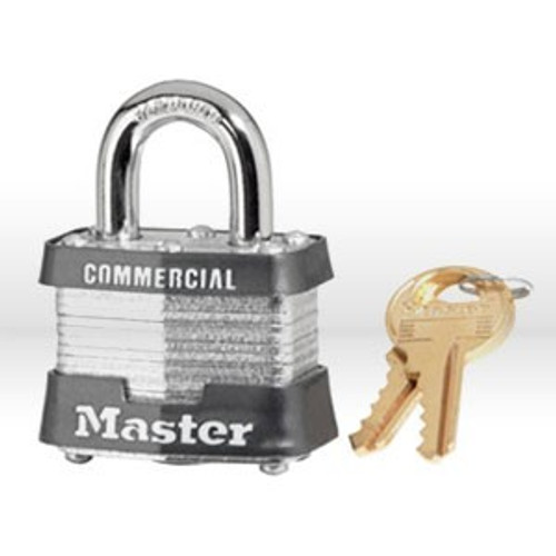 3KA-0536 - Master Lock Padlock, Type: Keyed alike, Style: Laminated steel body, Size: 1-9/16", Material: Steel, Color: Silver, Keyed: Keyed Alike, Shackle Diameter: 9/32", Shackle Clearance: 3/4", Keyed to #: 0536, Package Qty: 6 per box