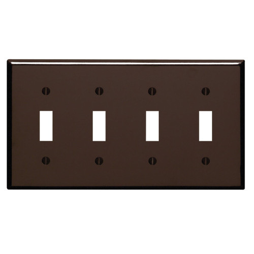 001-85012-000 - Leviton 4-Gang Plastic Toggle Switch Wall Plate, Brown