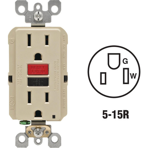 R71-GFNT1-0RI - Leviton SmartlockPro Self-Test 15A Ivory Residential Grade 5-15R GFCI Outlet