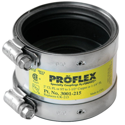 P3001-215 - Proflex 2 In. x 1-1/2 In. PVC Shielded Coupling - Cast-Iron, Plastic, Steel to Copper