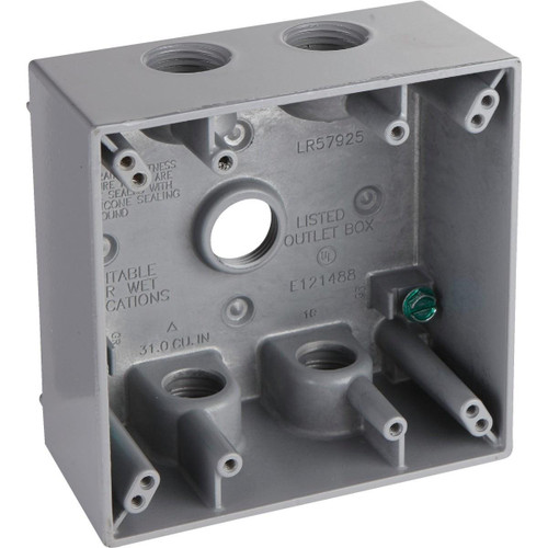 5337-0 - Bell 2-Gang 1/2 In. 5-Outlet Gray Aluminum Weatherproof Outdoor Outlet Box, Shrink Wrapped