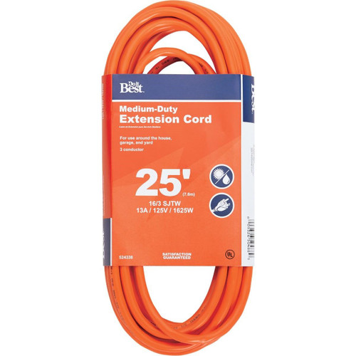 OU-JTW163-25-OR 25 Ft. 16/3 Outdoor Extension Cord