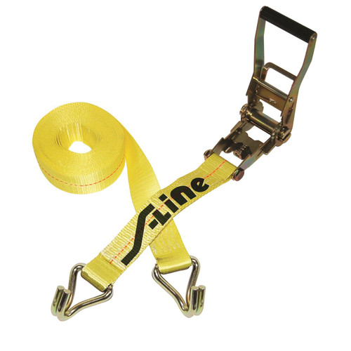 557-WHK - S-Line 557WHK Ratchet Strap Tie Down with Long Wide Handle and J-Hooks, Yellow Webbing, 2-Inch by 27-Foot, 3,333-Pounds Working Load Limit, priced and sold per each