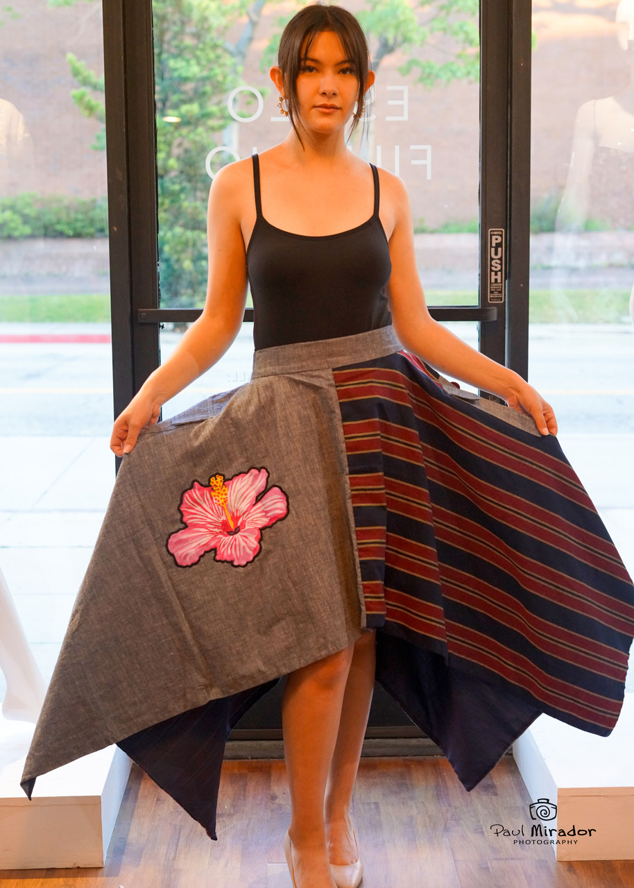 Kantarines Asymmetrical Skirt Gumamela Gray w/Blue