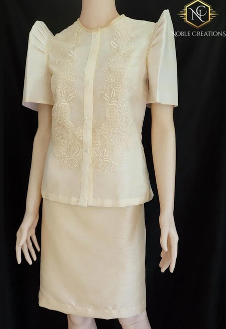 Modern FILIPINIANA Ladies BARONG TAGALOG Blouse In Mestiza Sleeves