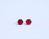 Red Leather Hexagon Studs