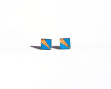 Turquoise Square Wood Stud with etched pattern