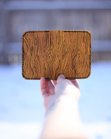 Wood grain leather card holder buckskin