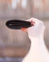 Leather wallet with engraved wood grain