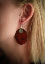 Brown leather oval dangle earrings