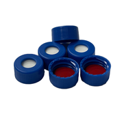 9mm Blue Screw Cap, Red PTFE/White Silicone, 100-pk