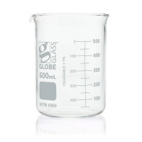 Beaker, Globe Glass, 600mL, Low Form Griffin Style, Dual Graduations, ASTM E960, 6-pk