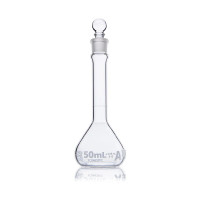 50mL Volumetric Flask, Globe Glass, Class A, Wide Mouth, 12-cs
