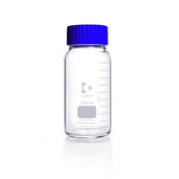 DURAN® Laboratory Bottle Wide Mouth, GLS 80®, Clear, with screw cap and pouring ring from PP (blue), 1,000mL, 10-pk